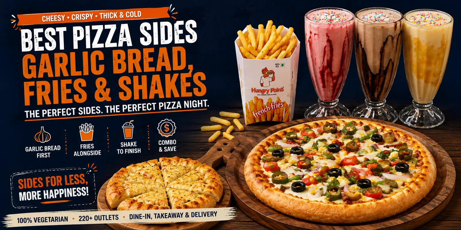 Best pizza sides — garlic bread, fries and thick shakes at Hungry Point